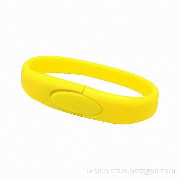 Silicone Wrist Band Plastic USB Flash/Pen Drive, 512MB to 32GB, Supports Plug-and-play Function